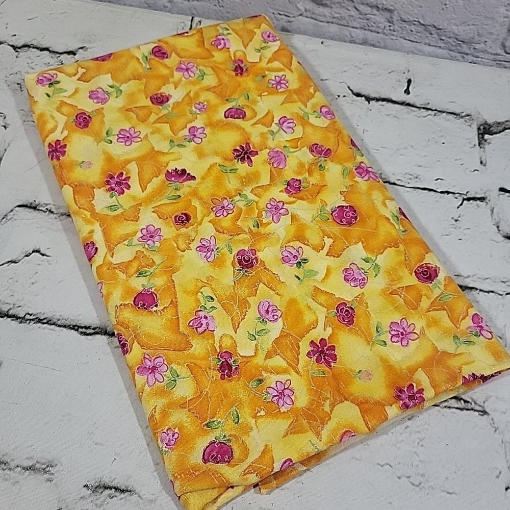 Vintage Camelot Cottons Fabric Butterflies And Flowers Print Orange 44" By 1 Yrd